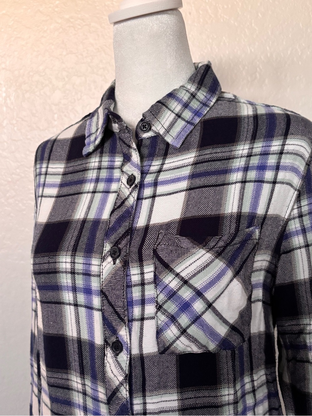 BLL- Soft Plaid Button-Up Shirt - Black, White & Lavender Women’s Size S